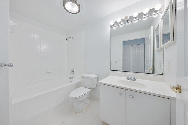 full bathroom featuring vanity, toilet, tile patterned flooring, and shower / bathing tub combination