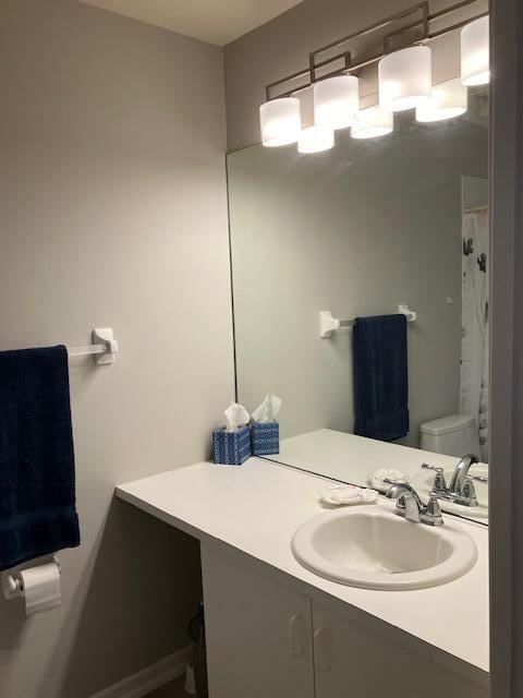 bathroom featuring vanity and toilet