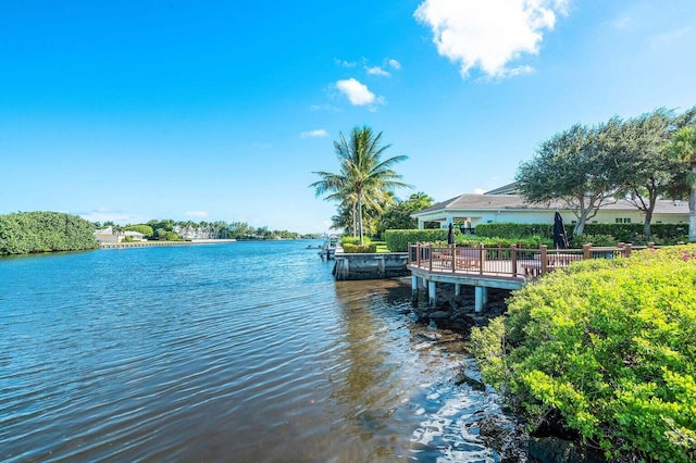 view of dock with a water view