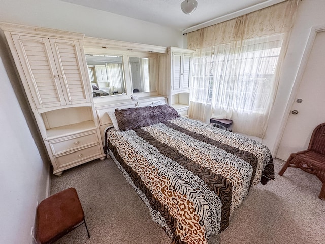 bedroom with dark carpet