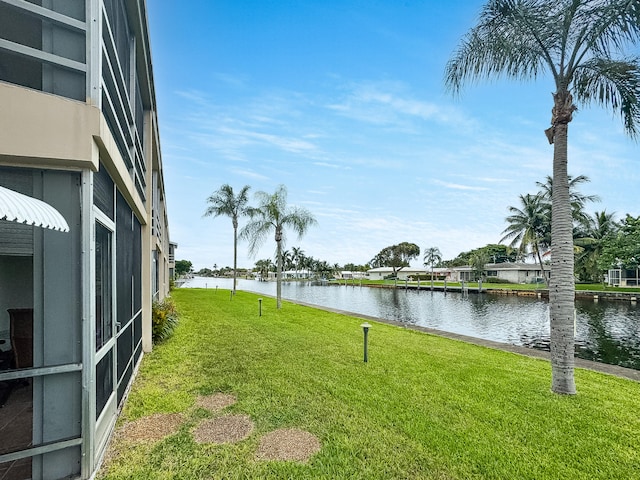 view of yard with a water view