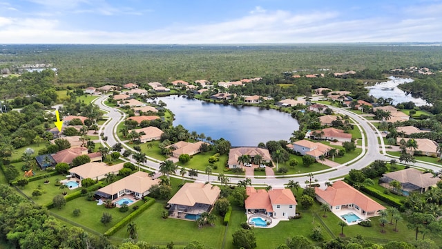 bird's eye view featuring a water view