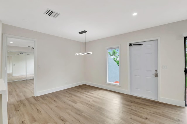 interior space with light hardwood / wood-style floors