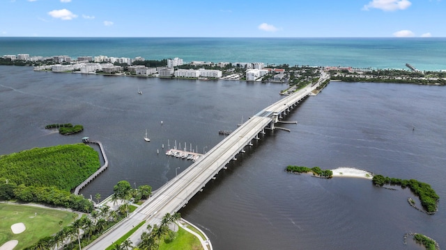 aerial view featuring a water view