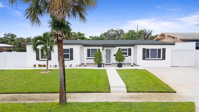 ranch-style home with a front yard