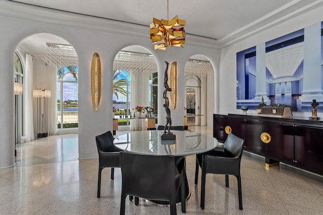 dining room with a notable chandelier