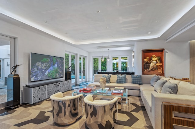 living room featuring french doors