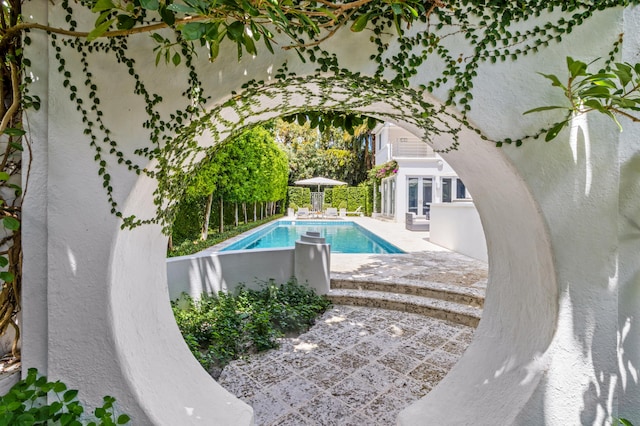 view of swimming pool featuring a patio