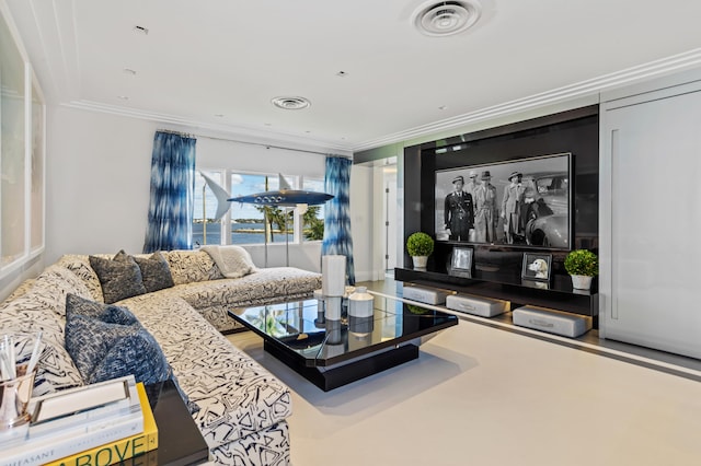 living room featuring ornamental molding