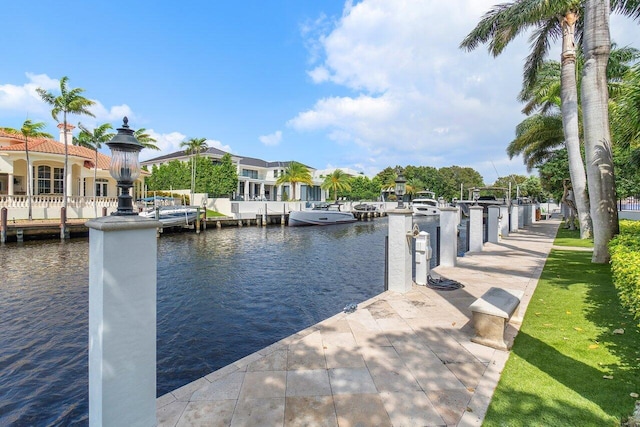 dock area with a water view