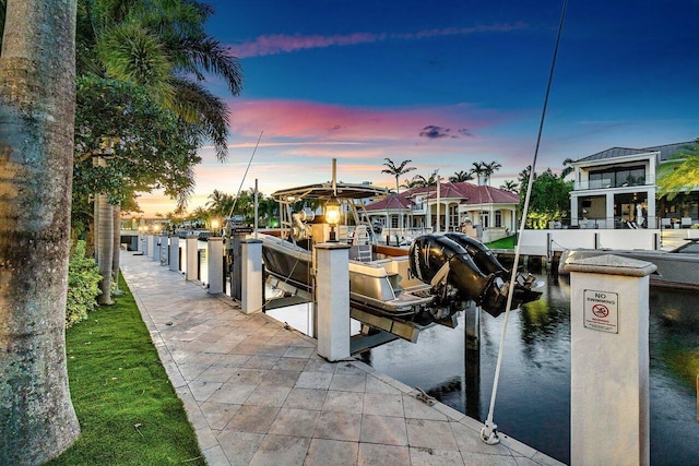 view of dock with a water view