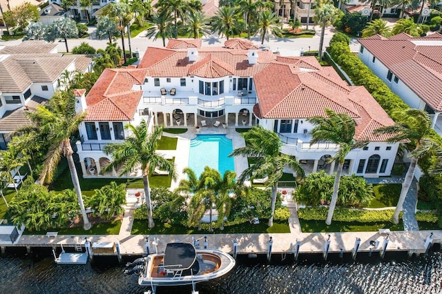 aerial view with a water view