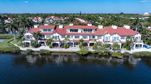 aerial view with a water view