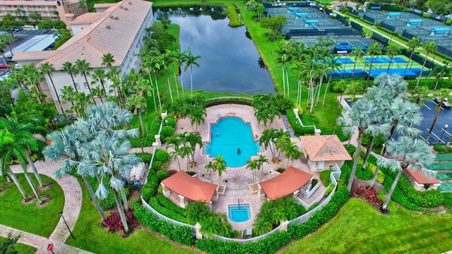 aerial view with a water view