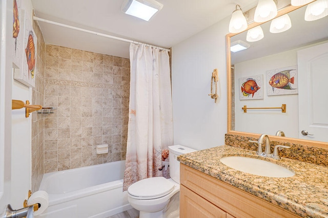 full bathroom featuring vanity, toilet, and shower / bath combination with curtain