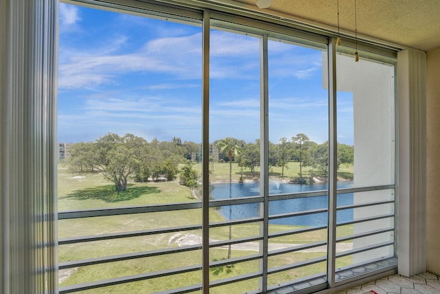 entryway with a water view