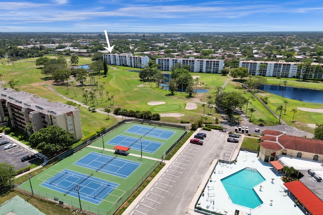 aerial view with a water view