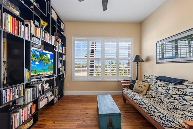 living room featuring dark wood-type flooring