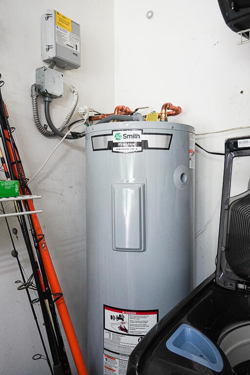 utility room with electric water heater