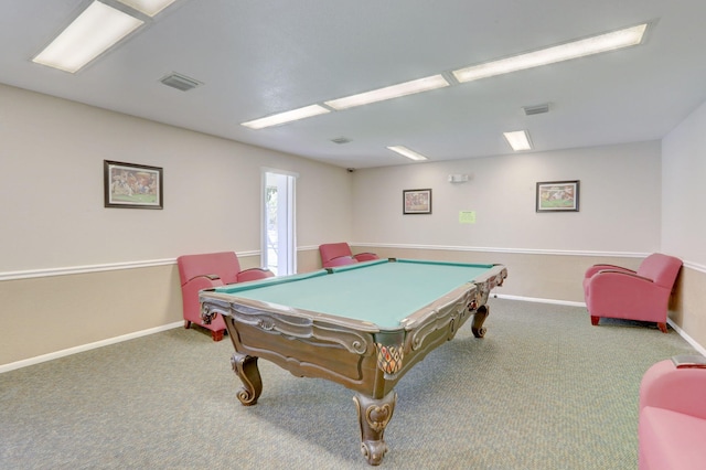 game room with carpet floors and billiards