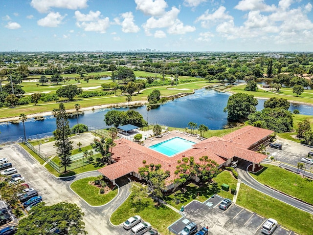 aerial view with a water view