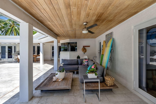 view of patio with ceiling fan, french doors, and an outdoor hangout area