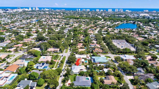 bird's eye view featuring a water view