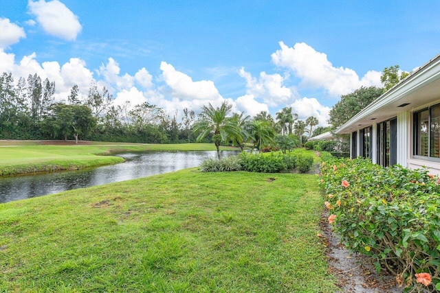 view of yard with a water view