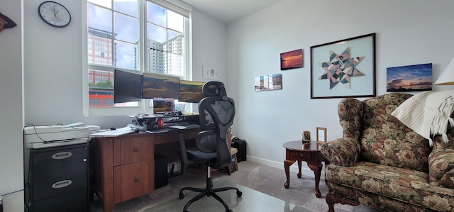 view of carpeted home office