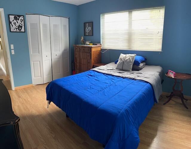 bedroom featuring hardwood / wood-style flooring and a closet