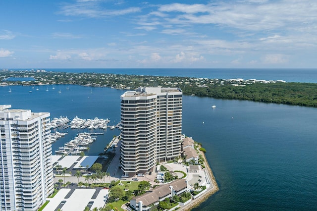 aerial view featuring a water view