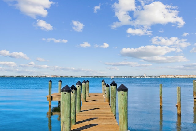 view of dock with a water view