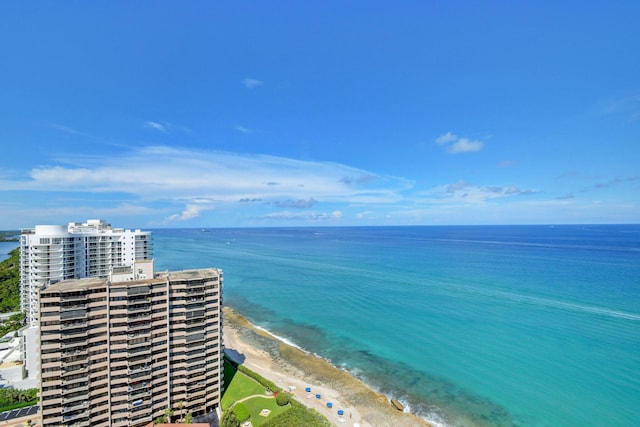 property view of water featuring a beach view