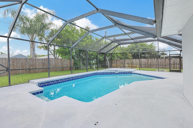 view of pool featuring a patio and a lanai