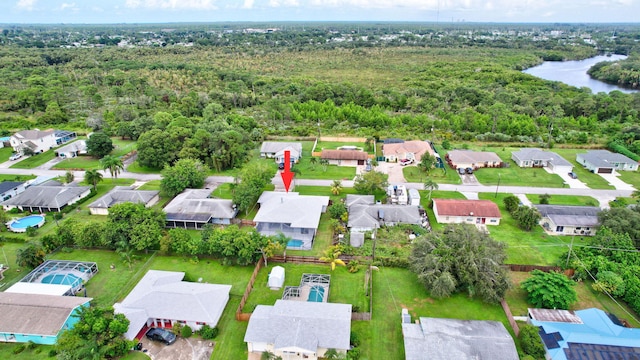 aerial view featuring a water view