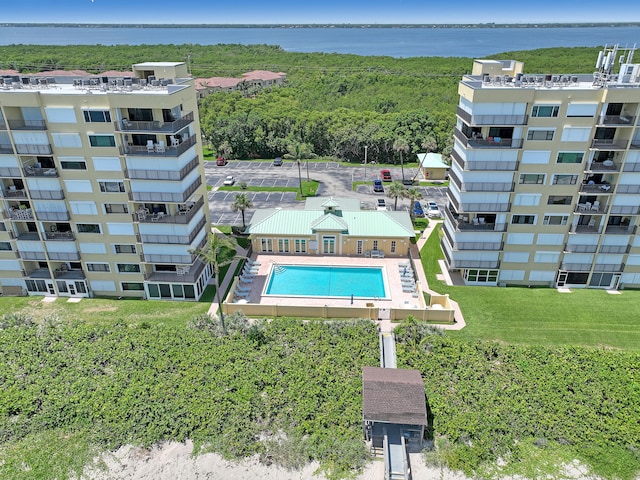 aerial view with a water view