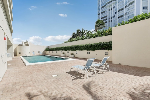 view of swimming pool with a patio area