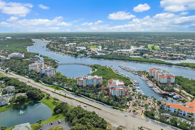 drone / aerial view featuring a water view