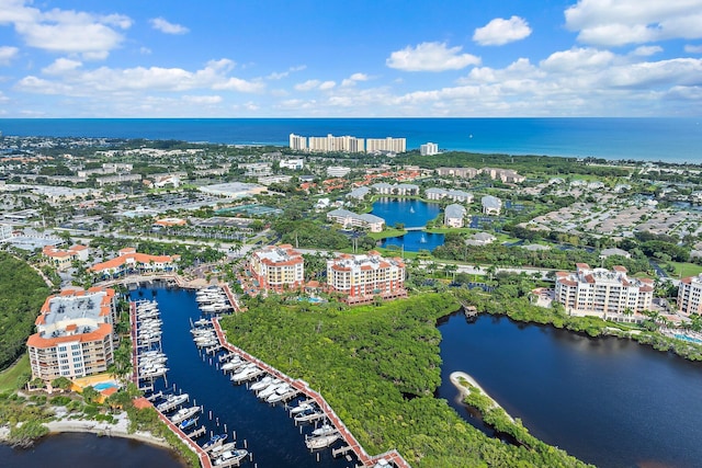 aerial view featuring a water view