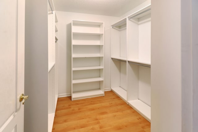 walk in closet with wood-type flooring