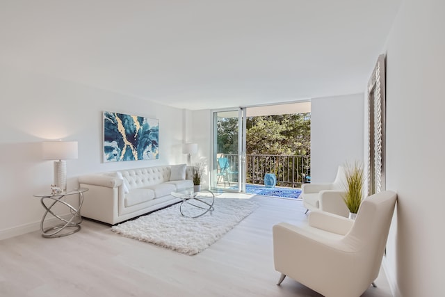 living room featuring light hardwood / wood-style flooring and expansive windows