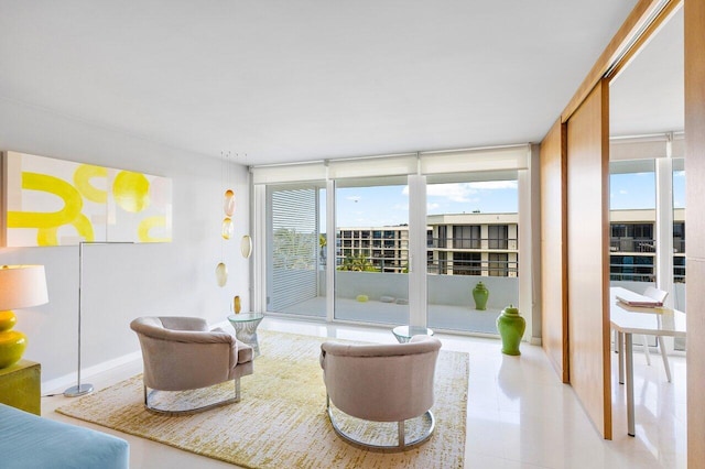 living room with expansive windows