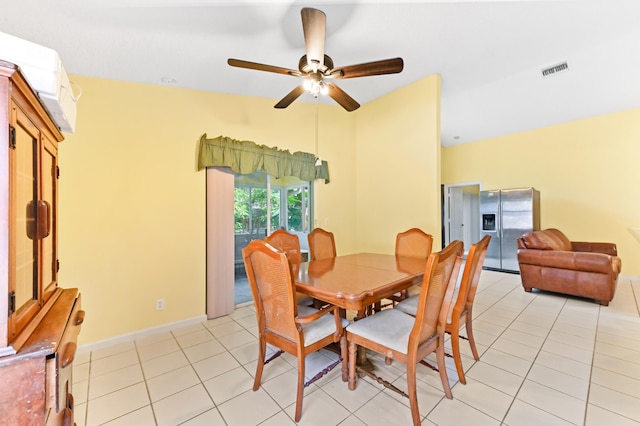 dining room featuring light tile patterned floors and ceiling fan