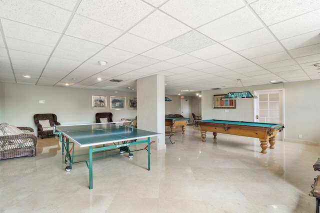5600 N Flagler Dr Unit 505, West Palm Beach, FL 33407 - game room featuring baseboards, visible vents, a drop ceiling, and pool table