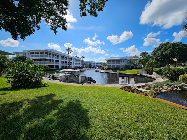 water view featuring a dock