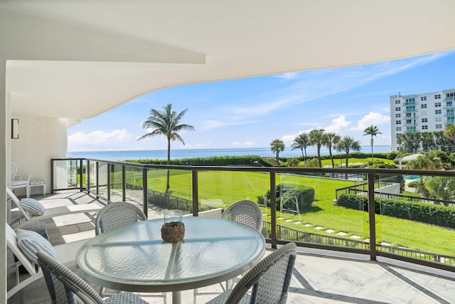 3440 S Ocean Blvd Unit 201N, Palm Beach, FL 33480 - balcony featuring a water view and outdoor dining space