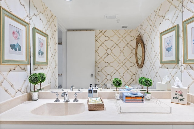 3440 S Ocean Blvd Unit 201N, Palm Beach, FL 33480 - bathroom featuring vanity and wallpapered walls
