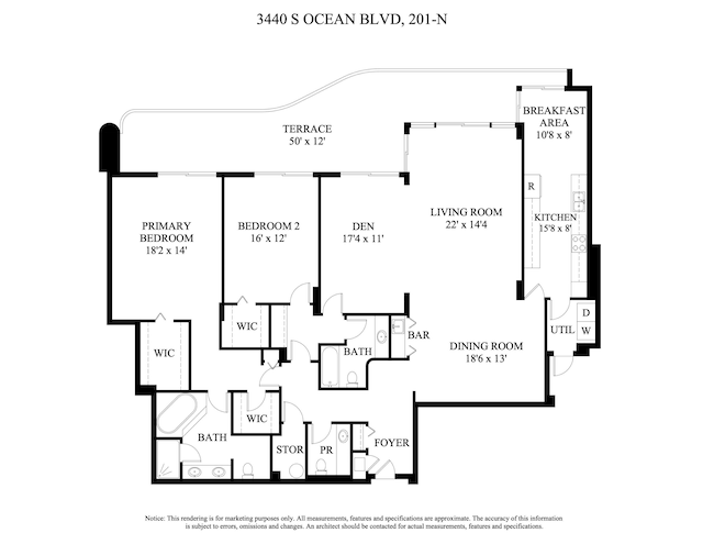 3440 S Ocean Blvd Unit 201N, Palm Beach, FL 33480 - floor plan / room layout