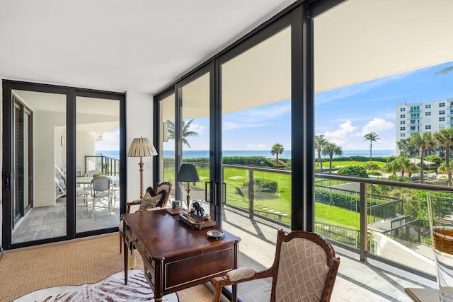 3440 S Ocean Blvd Unit 201N, Palm Beach, FL 33480 - office area featuring floor to ceiling windows and a water view