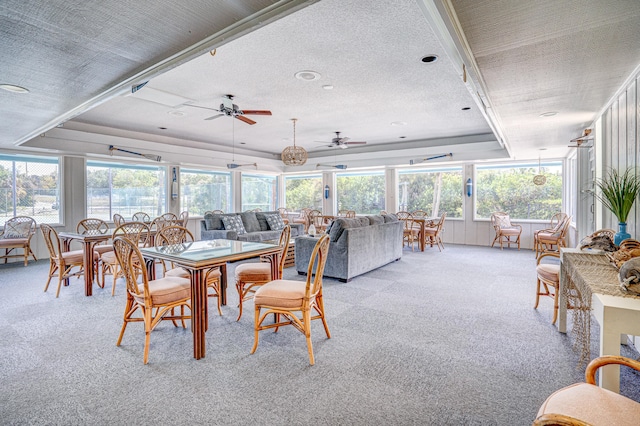 sunroom with ceiling fan